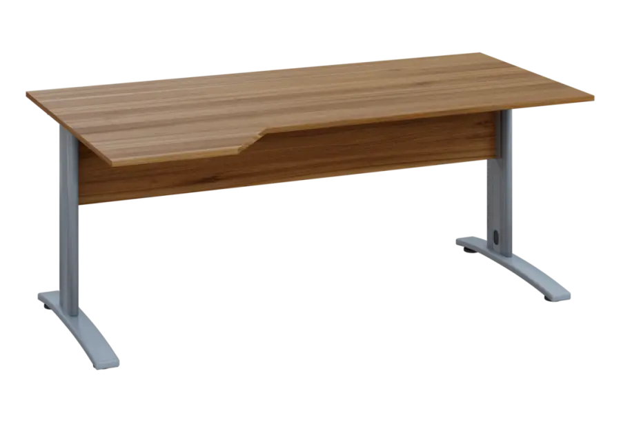 EZK 28 - 184 stůl kancelářský, rohový, levý, kovová podnož stříbrná, deska 25 mm, široký 1800 mm, ořech světlý